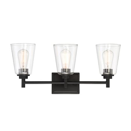 Designers Fountain Westin 22.5in 3-Light Matte Black Modern Industrial Indoor Vanity Light with Clear Glass Shades 95703-MB
